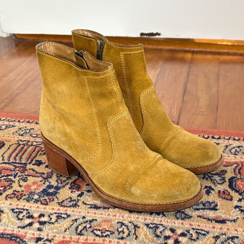 APC Suede Stacked Heel Ankle Boots Mustard 35